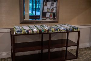Rows of photo cards on table